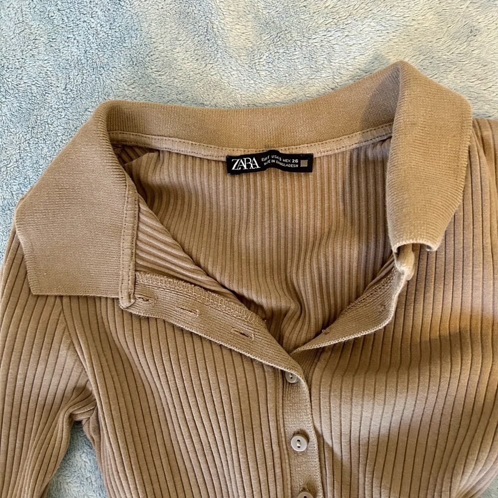 Zara Beige Ribbed Bodysuit